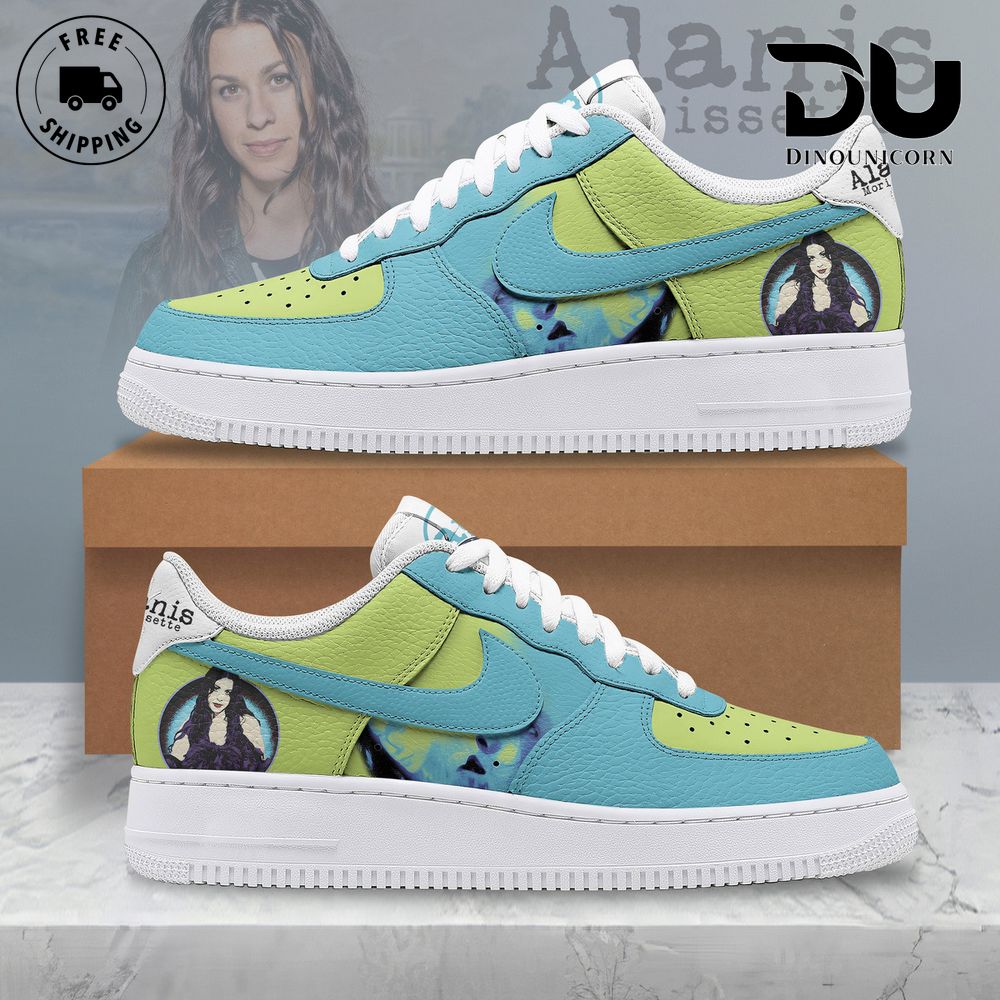 Handcrafted Alanis Morissette Air Force 1 shoes — 90s grunge-inspired sneakers paying tribute to the Jagged Little Pill era.