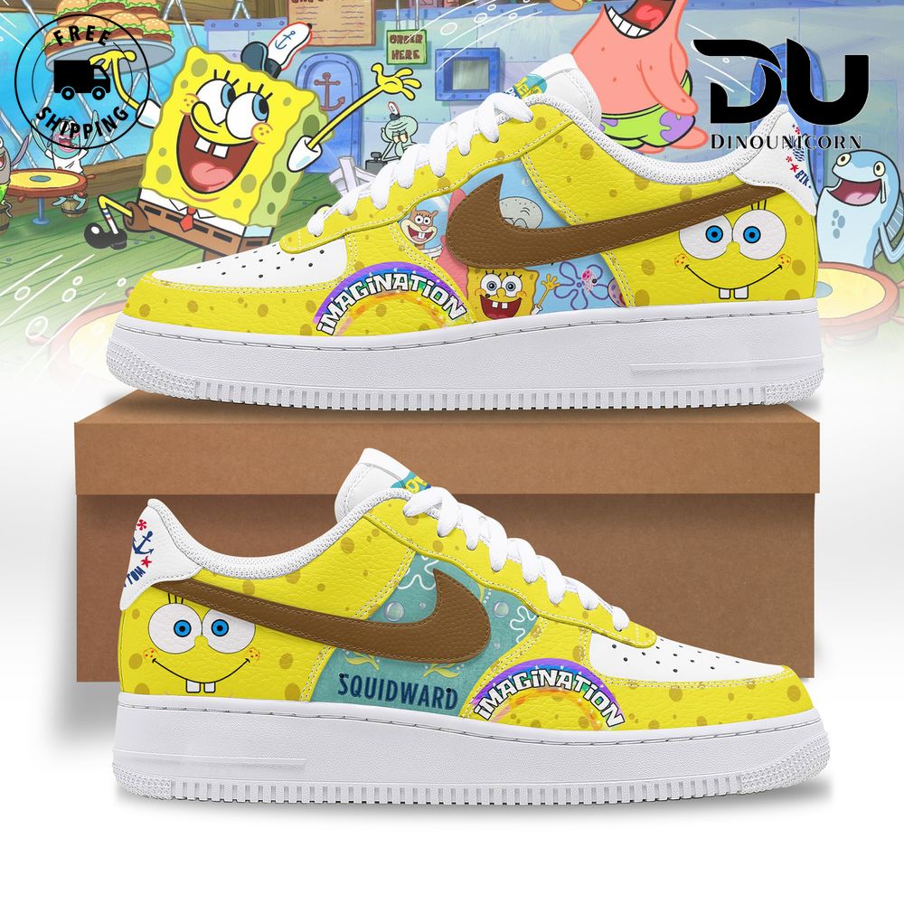 Spongebob Nike Air Force 1 Premium Shoes Image of SpongeBob Air Force 1, a handcrafted cartoon character sneakers design inspired by SpongeBob and Patrick, featuring bright colors and playful undersea motifs.