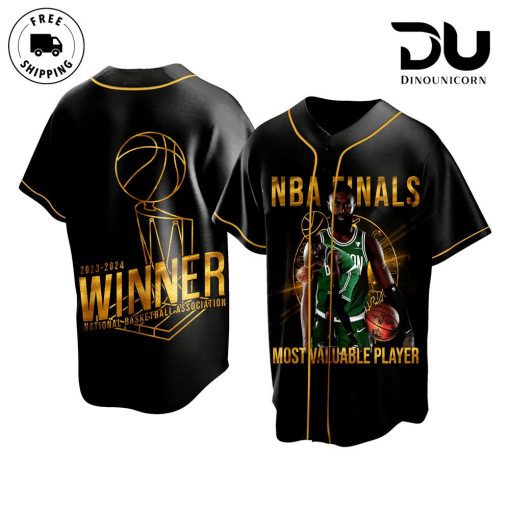 NBA Boston Celtics Champions 2024 Jaylen Brown 7 Most Valuable Player Baseball Jersey In Black