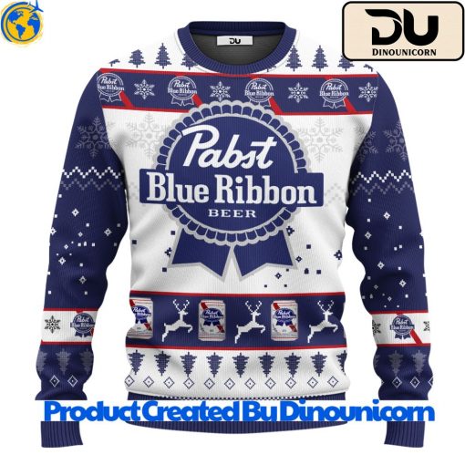 Pabst Blue Ribbon Beer Ugly Christmas Sweater