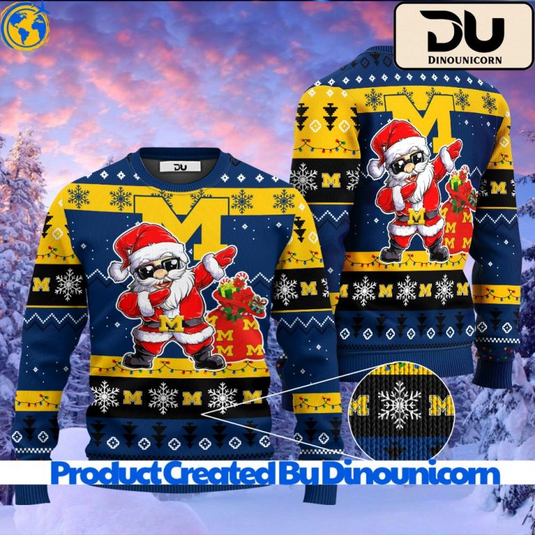 Michigan Wolverines NCAA Dabbing Santa Claus Ugly Christmas Sweater