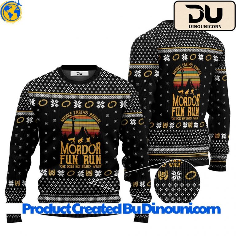 Middle EarthS Annual Fun Run Mordor Lord Of The Rings Custom Ugly Christmas Sweater 2