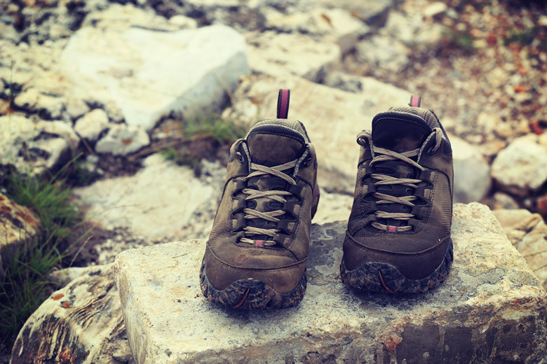 hiking shoes on the top of great wall