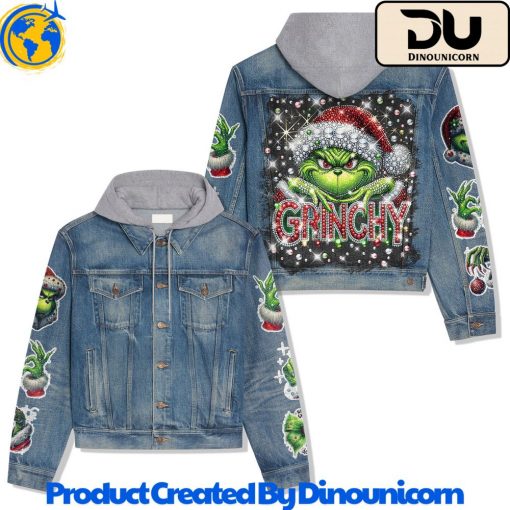 The Grinch Merry Christmas Hooded Denim Jacket