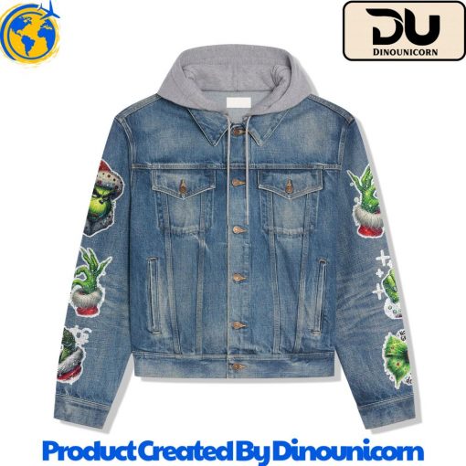 The Grinch Merry Christmas Hooded Denim Jacket