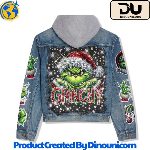 The Grinch Merry Christmas Hooded Denim Jacket