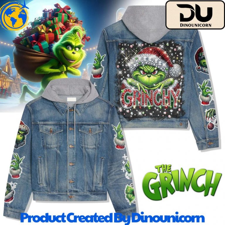 The Grinch Merry Christmas Hooded Denim Jacket