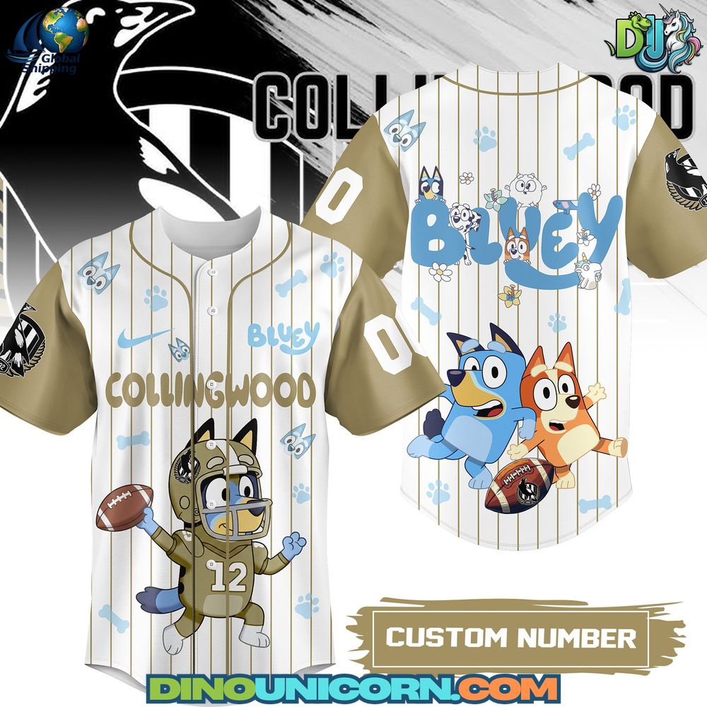 Collingwood Magpies x Bluey Baseball Jersey Collingwood Magpies x Bluey Baseball Jersey