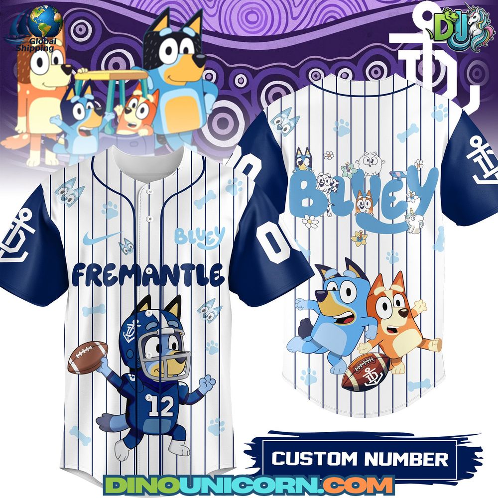 Fremantle Dockers AFL x Bluey Baseball Jersey Fremantle Dockers AFL x Bluey Baseball Jersey