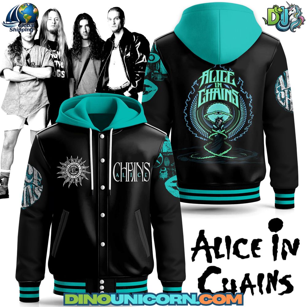 Alice In Chains Hooded Baseball Jacket Alice In Chains Hooded Baseball Jacket