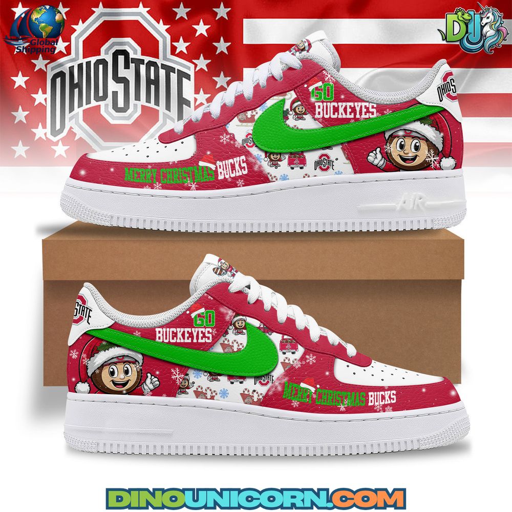 Ohio State Buckeyes Football NCAA Air Force 1 Sneaker Ohio State Buckeyes Football NCAA Merry Christmas Air Force 1 Sneaker