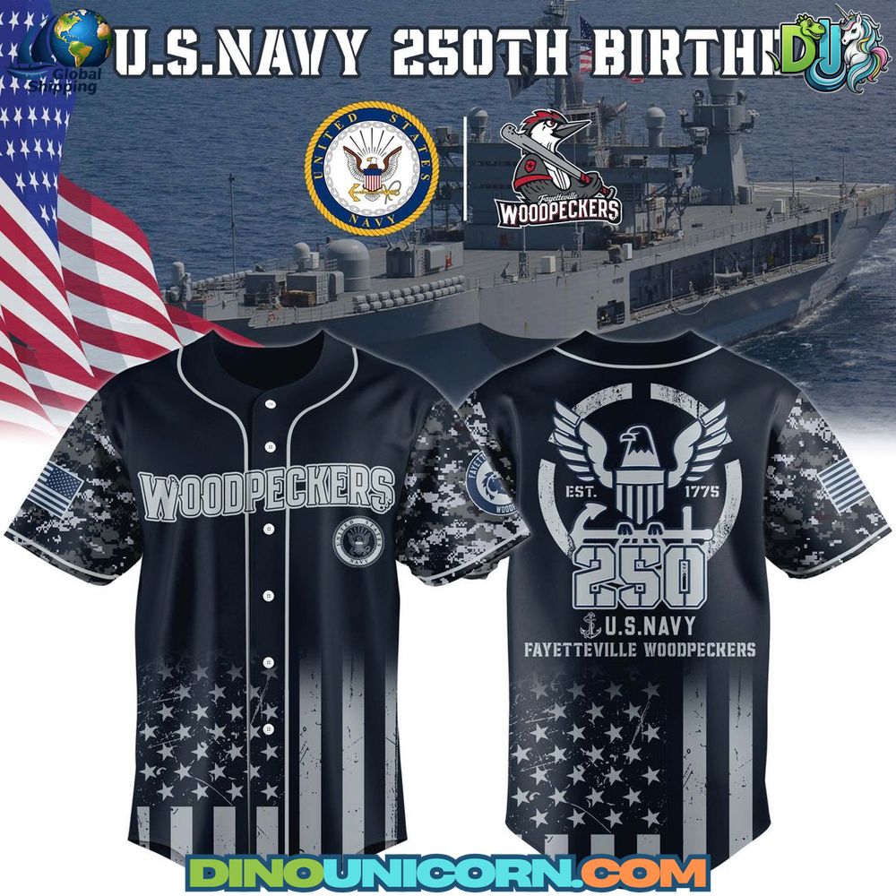 Fayetteville Woodpeckers MiLB x USNAVY 250th Birthday Baseball Jersey Fayetteville Woodpeckers MiLB x U.S.NAVY 250th Birthday Baseball Jersey