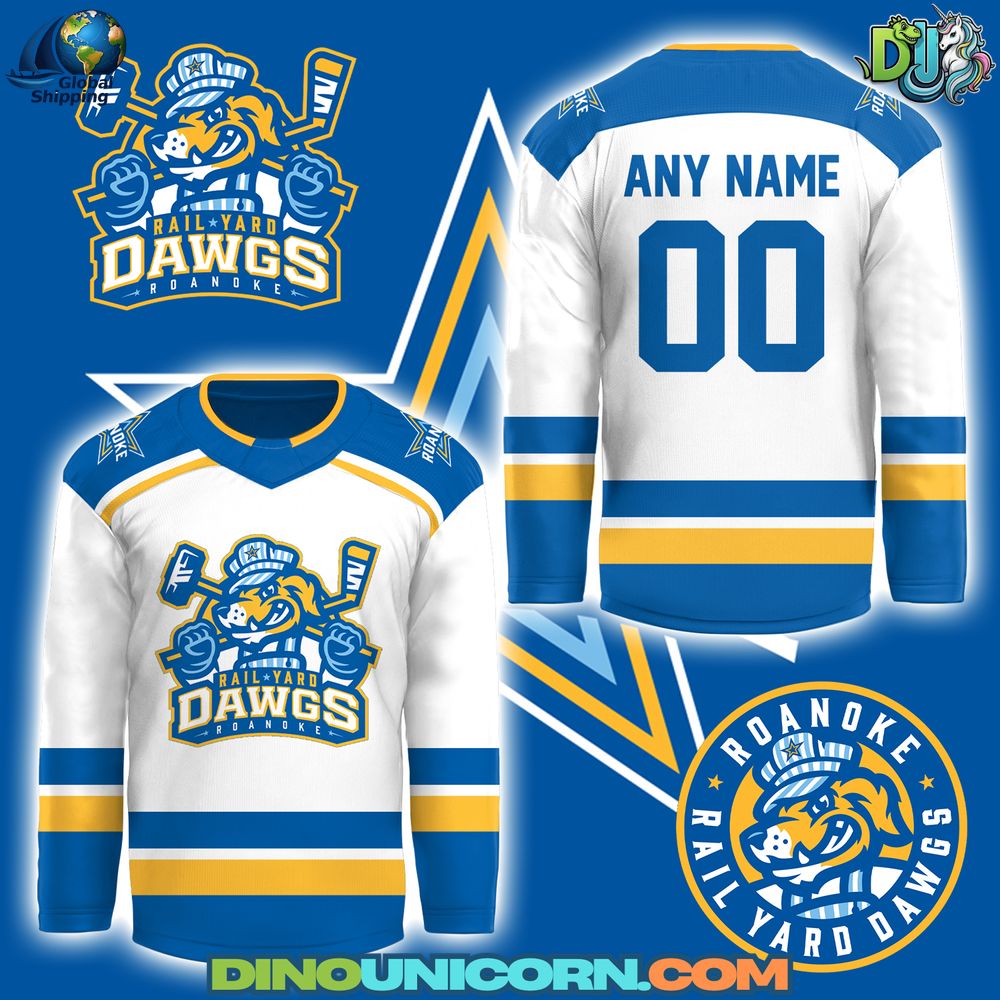 Roanoke Rail Yard Dawgs SPHL White Hockey Jersey Roanoke Rail Yard Dawgs SPHL White Hockey Jersey