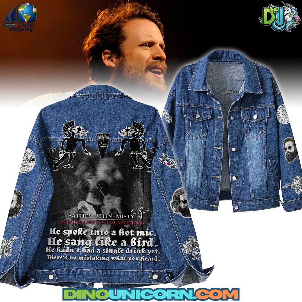 Father John Misty denim jacket with tour art and embroidered patches
