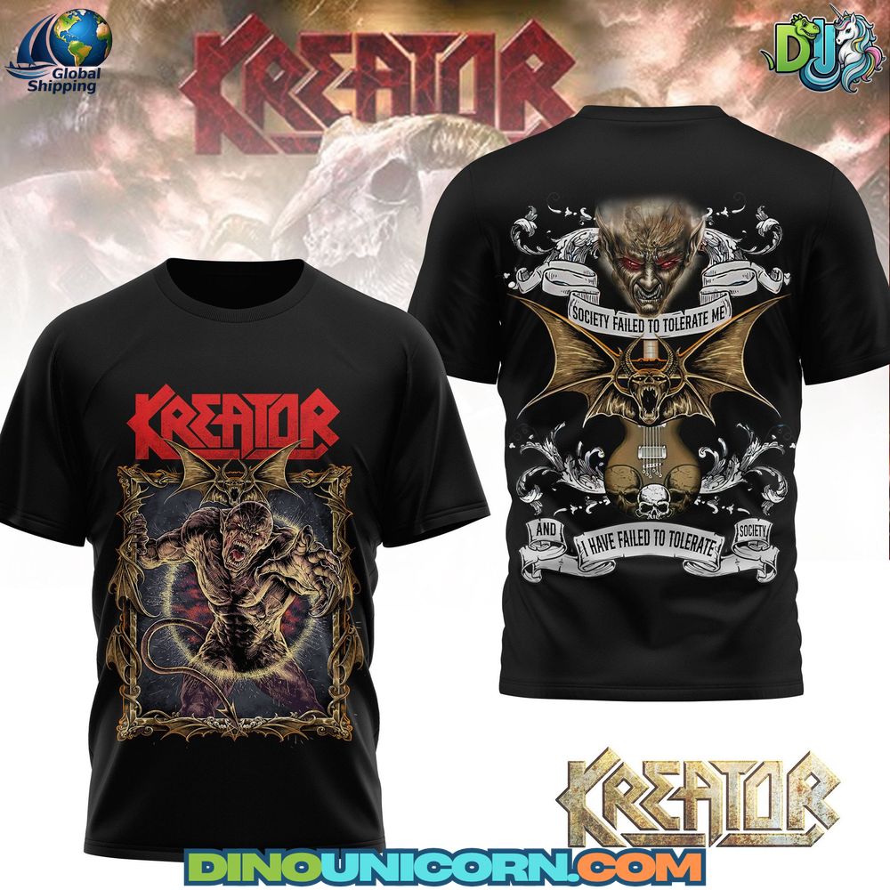 Kreator band T-shirt with front graphic artwork and red logo design