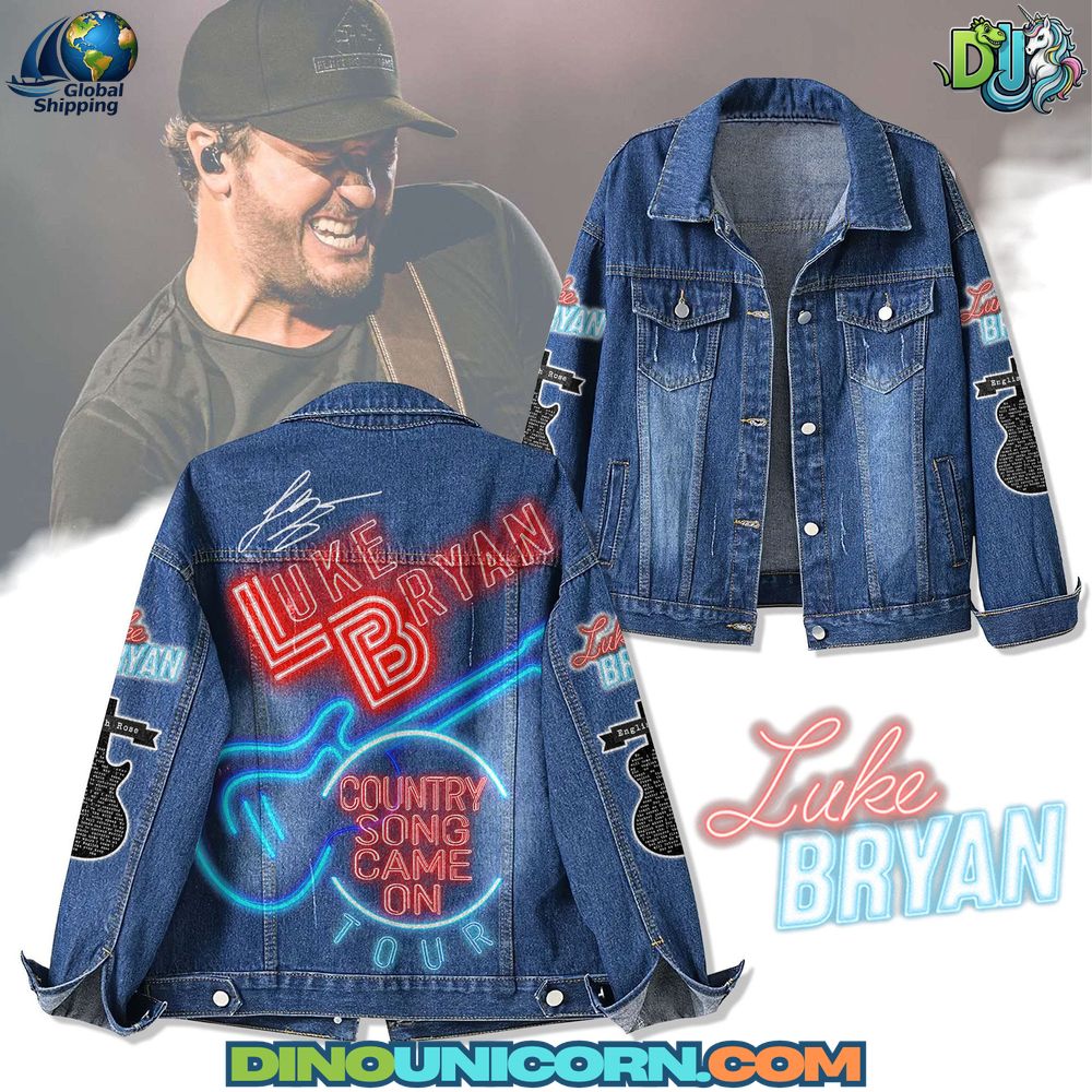 Luke Bryan Denim Jacket Luke Bryan Denim Jacket – custom jean jacket with neon tour graphics, embroidered details, and concert-inspired art, limited edition collectible fan outerwear for Luke Bryan country music concerts and lifestyle fashion.