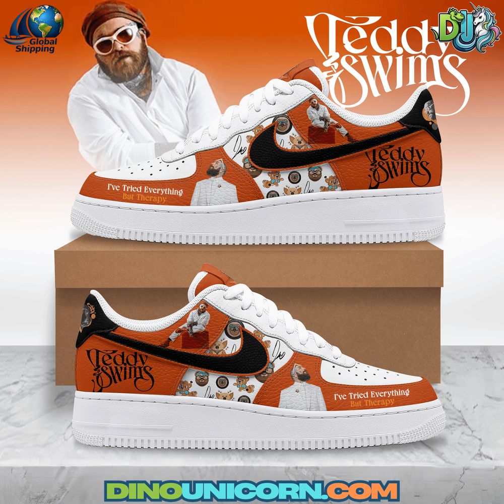 Teddy Swims Air Force 1 sneaker with custom graphic design and orange-white color scheme