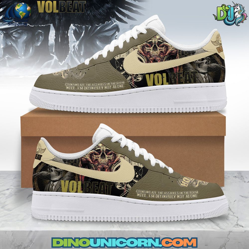 Volbeat Band Air Force 1 Sneaker Volbeat Band Air Force 1 sneakers featuring custom rock-inspired graphics, skull designs, and Volbeat branding. Limited edition Nike shoes for fans, concerts, festivals, and streetwear style.