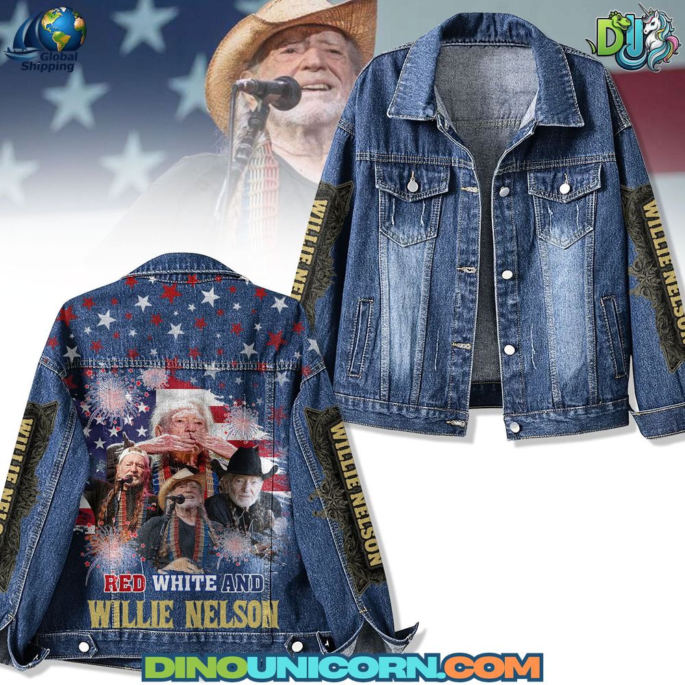 Willie Nelson Denim Jacket Willie Nelson denim jacket with embroidered details, distressed vintage wash, graphic back artwork inspired by Willie Nelson concerts, collectible fan merchandise outerwear blending outlaw country style with American legend fashion.