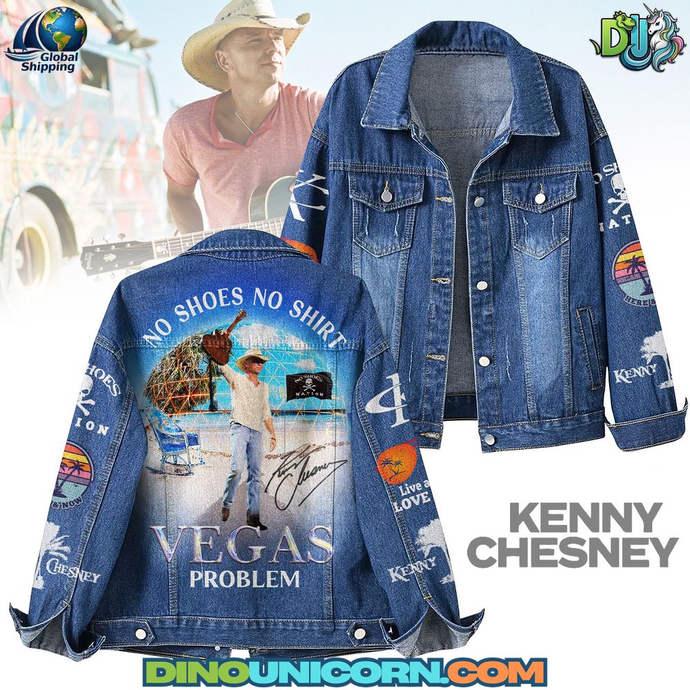 Kenny Chesney Denim Jacket Kenny Chesney Denim Jacket – custom jean jacket with concert-inspired art prints, embroidered patches, and No Shoes Nation graphics, limited edition country music collectible fan outerwear for concerts and lifestyle fashion.