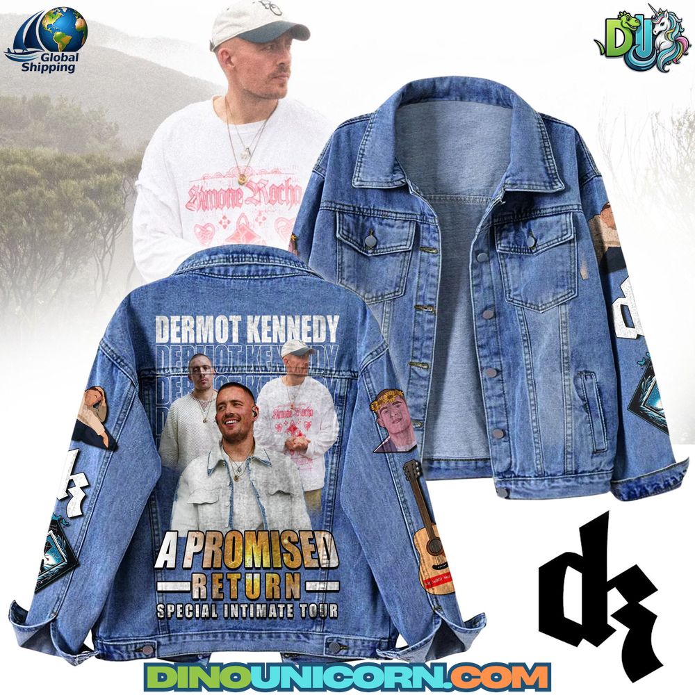Dermot Kennedy Denim Jacket Dermot Kennedy denim jacket featuring embroidered details, graphic portraits, and tour-inspired design, limited edition concert fan collectible jean jacket.