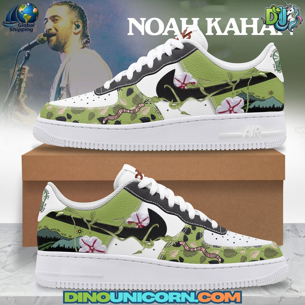 Noah Kahan Air Force 1 Sneaker Noah Kahan Air Force 1 sneaker with floral artwork, forest theme, and custom nature-inspired design, exclusive Nike AF1 fan merchandise sneaker, limited edition collectible shoe for Noah Kahan music fans.