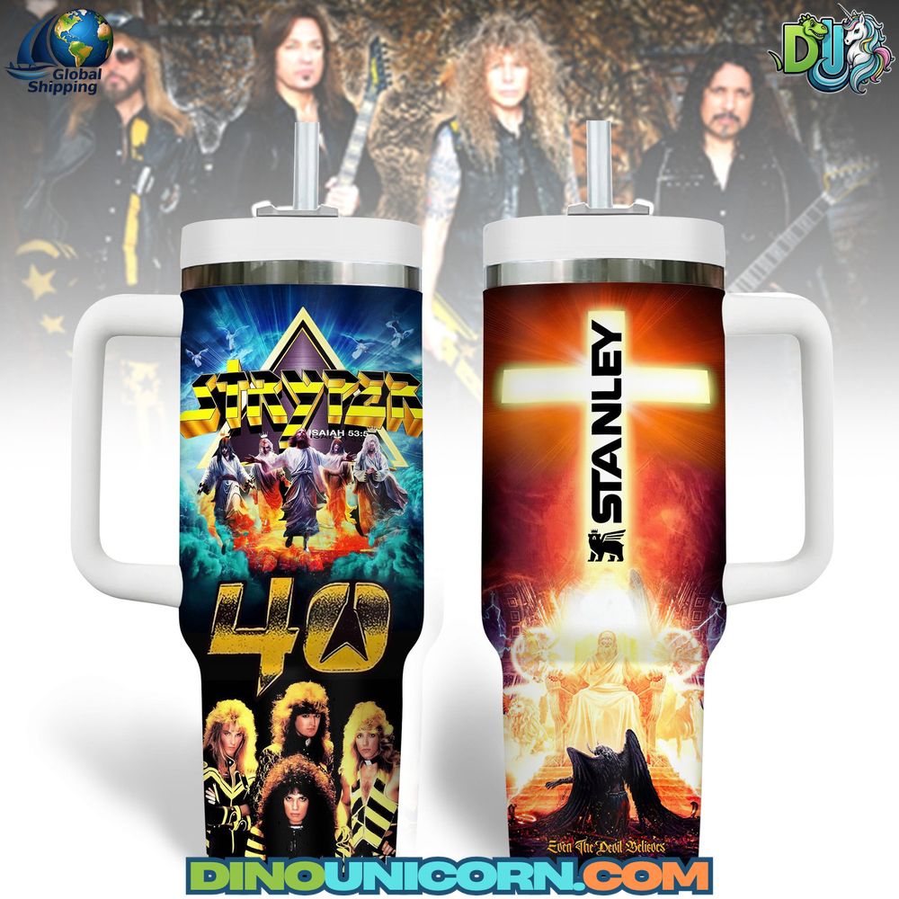 Stryper Stanley Tumbler Cup Stryper Stanley Tumbler Cup featuring Christian metal band artwork, insulated stainless steel hot and cold drink tumbler, limited edition collectible fan drinkware with Stryper tour graphics.
