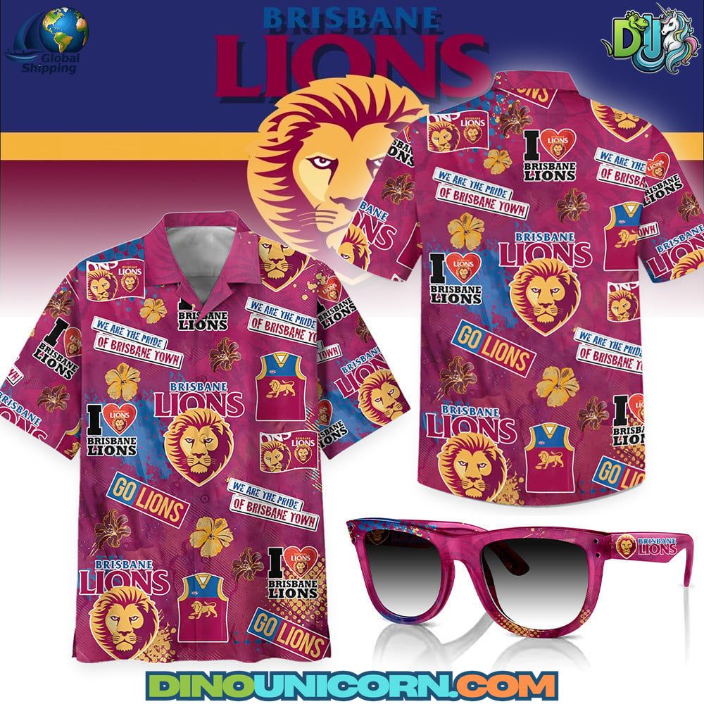 Brisbane Lions Hawaiian Shirt Brisbane Lions Hawaiian shirt in maroon and gold with team logos, floral prints, and “Go Lions” slogans; tropical short-sleeve supporter shirt by DinoUnicorn.