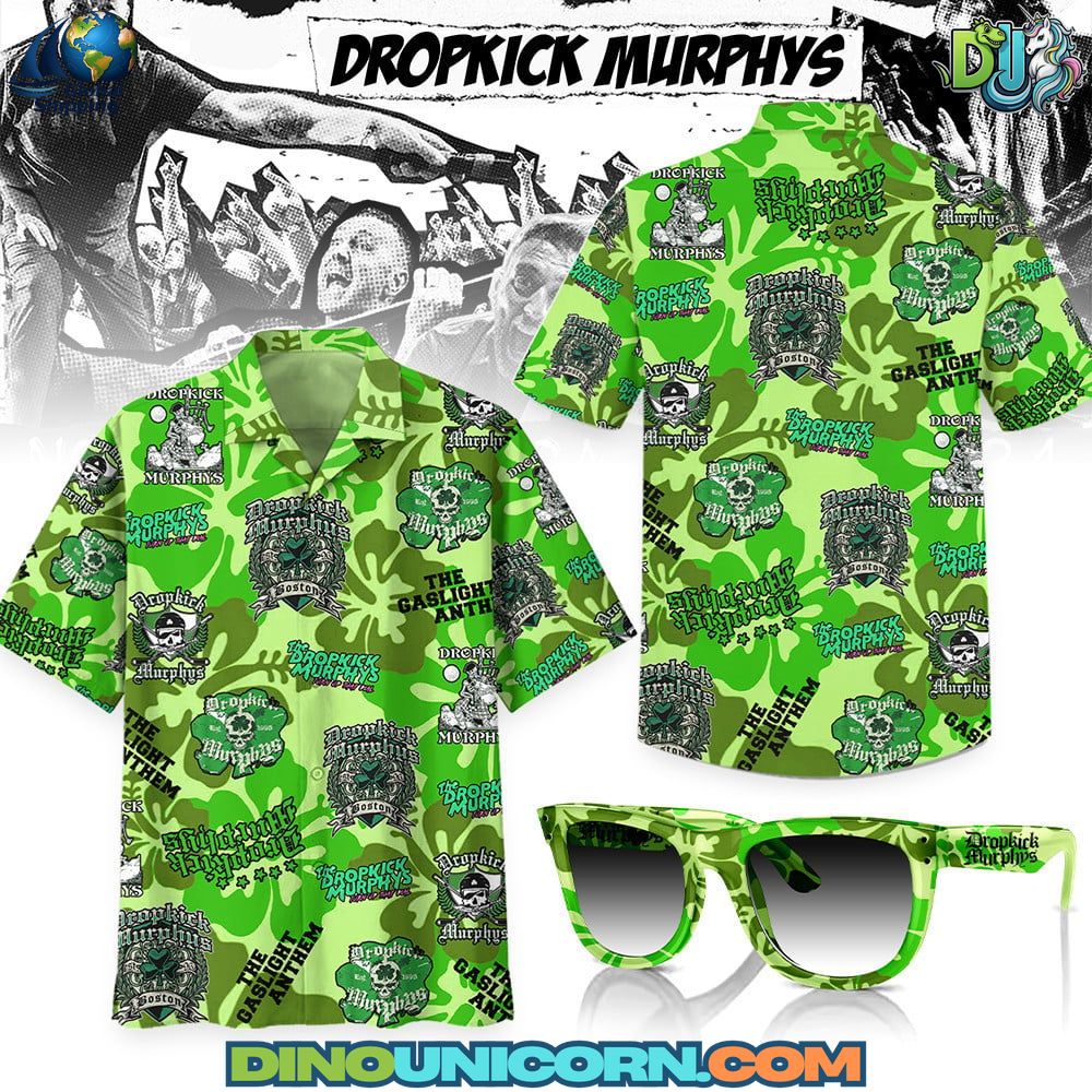 Dropkick Murphys Hawaiian Shirt Premium Dropkick Murphys Hawaiian shirt featuring green clover graphics, tropical floral print, and band logo design—perfect for Irish punk fans and summer festivals.