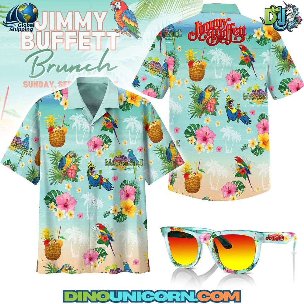 Jimmy Buffett Hawaiian Shirt Jimmy Buffett Hawaiian shirt featuring tropical parrot and pineapple cocktail prints, Margaritaville-inspired beachwear, unisex Aloha shirt with palm trees and floral island design, perfect for summer vacations and concert outfits.