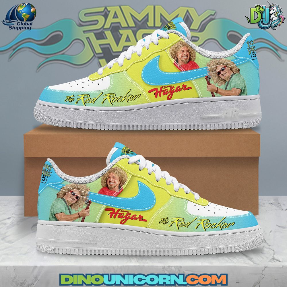 Sammy Hagar Air Force 1 Sneaker Sammy Hagar Air Force 1 sneakers, custom Nike shoes with vibrant Red Rocker graphics, limited edition music-inspired collectible footwear for fans.