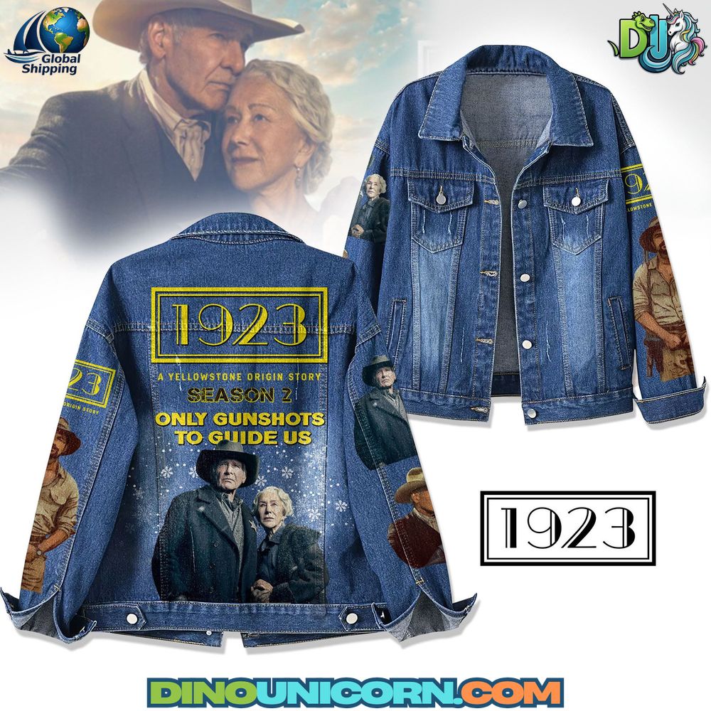 1923 Denim Jacket Cinematic 1923 denim jacket inspired by the Yellowstone prequel with vintage wash, trucker silhouette, statement back print, and premium handmade craftsmanship.