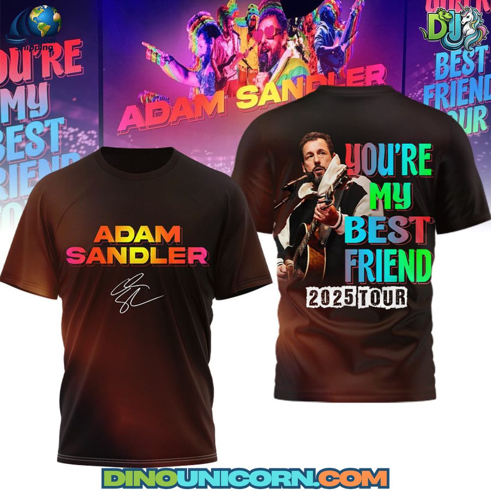 Adam Sandler Tour Tshirt Premium Adam Sandler tour t-shirt with retro gradient logo, colorful concert graphic and unisex streetwear fit, styled as music comedy tour merch for fans.