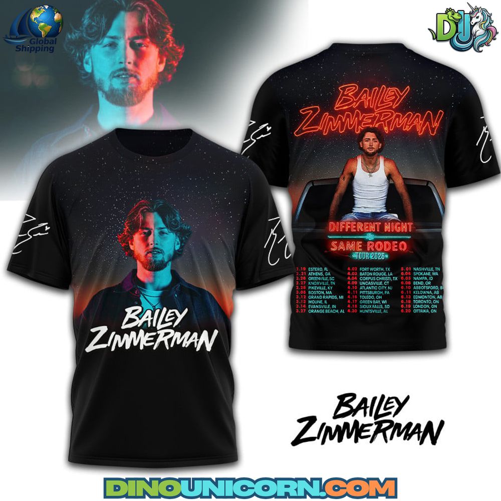 Bailey Zimmerman Tshirt Bailey Zimmerman T-shirt by Dinounicorn featuring neon rodeo artwork and tour-inspired full print design, perfect for fans seeking premium Bailey Zimmerman T-shirt streetwear.