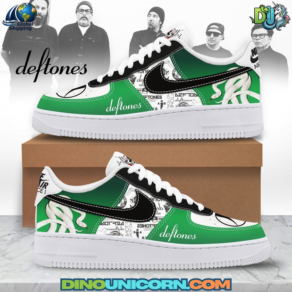 Deftones Air Force 1 Sneaker Custom Deftones Air Force 1 sneaker featuring album-inspired artwork and monochrome detailing, designed for alternative rock fans.