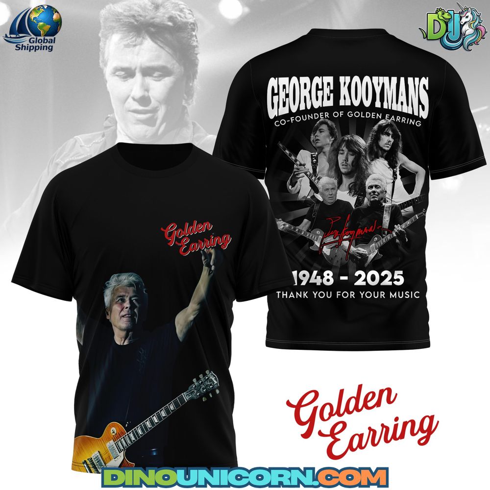 George Kooymans RIP Tshirt George Kooymans RIP T-shirt featuring tribute graphics honoring the legendary guitarist of Golden Earring.