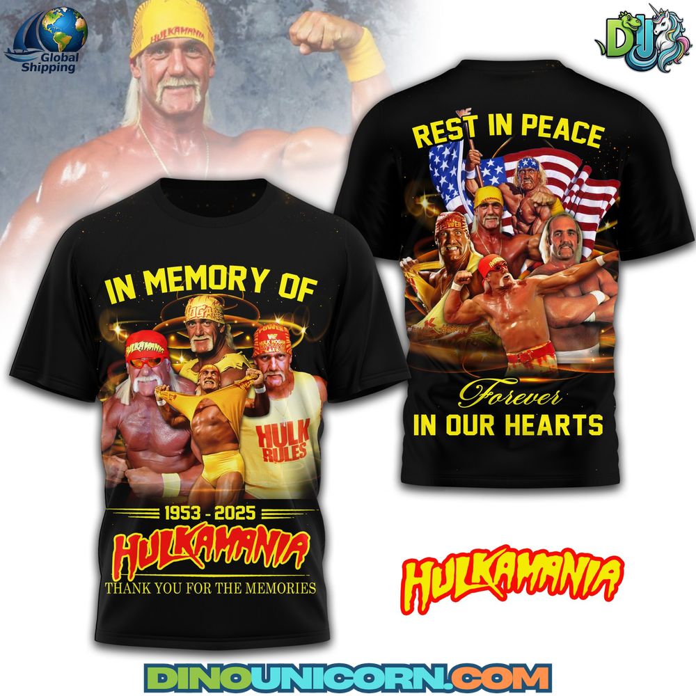 Hulk Hogan RIP Tshirt Hulk Hogan RIP T-shirt featuring memorial graphics honoring the WWE legend and Hulkamania superstar.