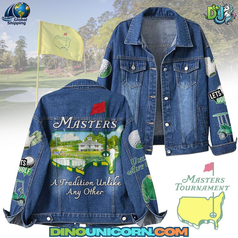 Master Tournament Denim Jacket A Masters Tournament denim jacket featuring Augusta National-inspired embroidery, vintage wash cotton, and green jacket design elements—premium handmade unisex golf streetwear.