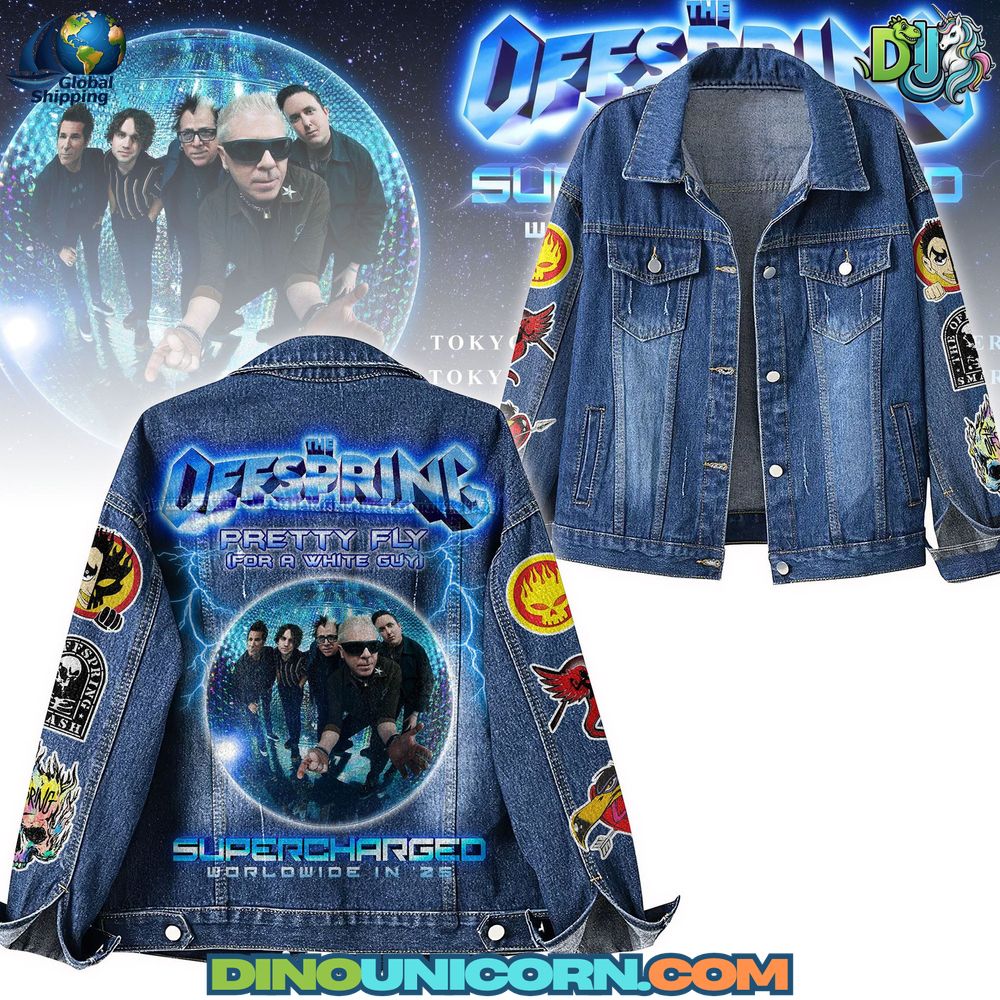 The Offspring Denim Jacket A The Offspring denim jacket with bold back print, tour graphics, and distressed wash—handmade unisex streetwear inspired by the Supercharged World Tour 2025.