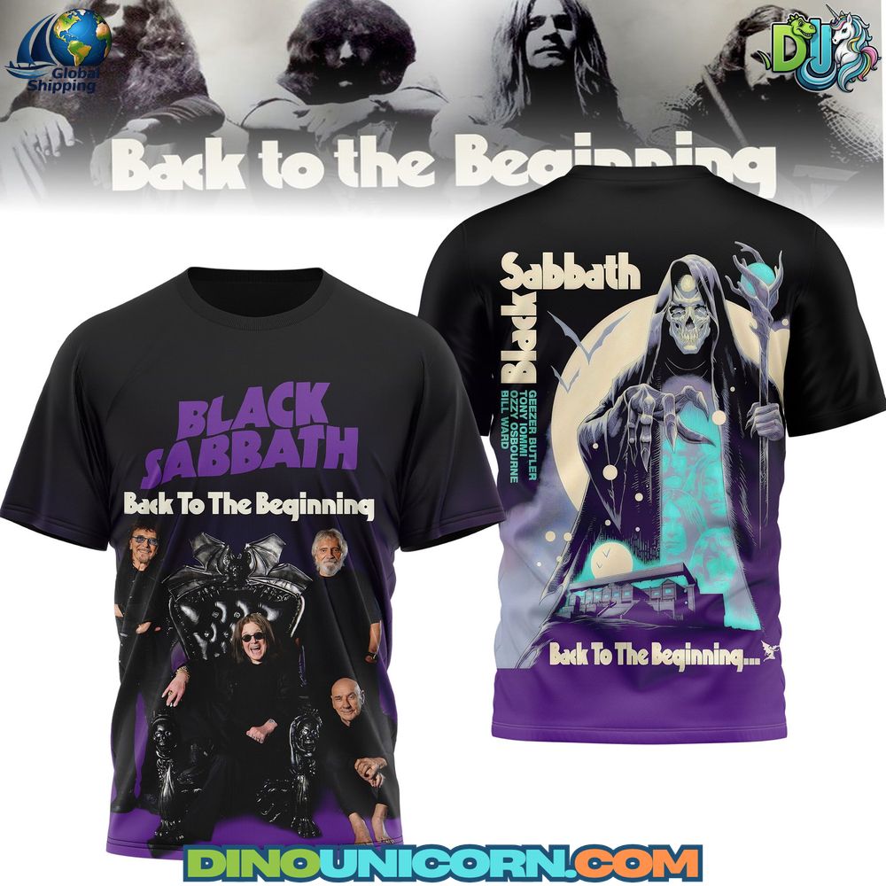 Black Sabbath Back to the Beginning Tshirt Black Sabbath Back to the Beginning T-shirt with vintage graphic design, heavy metal band shirt style, classic Black Sabbath fan apparel.