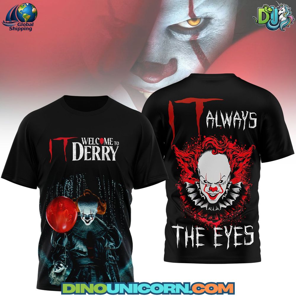 IT Welcome to Derry Tshirt IT Welcome to Derry T-shirt featuring Pennywise clown graphic, Stephen King horror theme, and dark aesthetic streetwear design for horror movie fans.