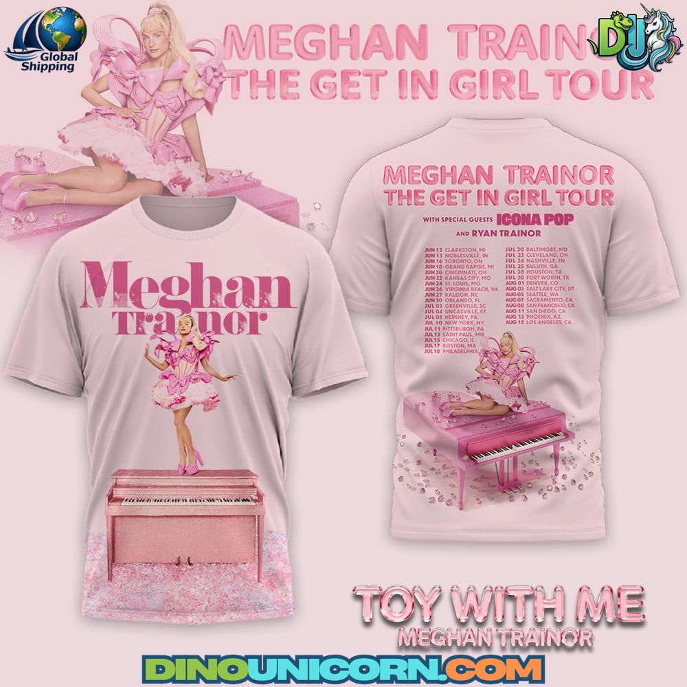 Meghan Trainor The Get In Girl Tour Tshirt Meghan Trainor The Get In Girl Tour T-shirt in pastel pink aesthetic featuring bold graphic design and official-style Meghan Trainor tour merch artwork.