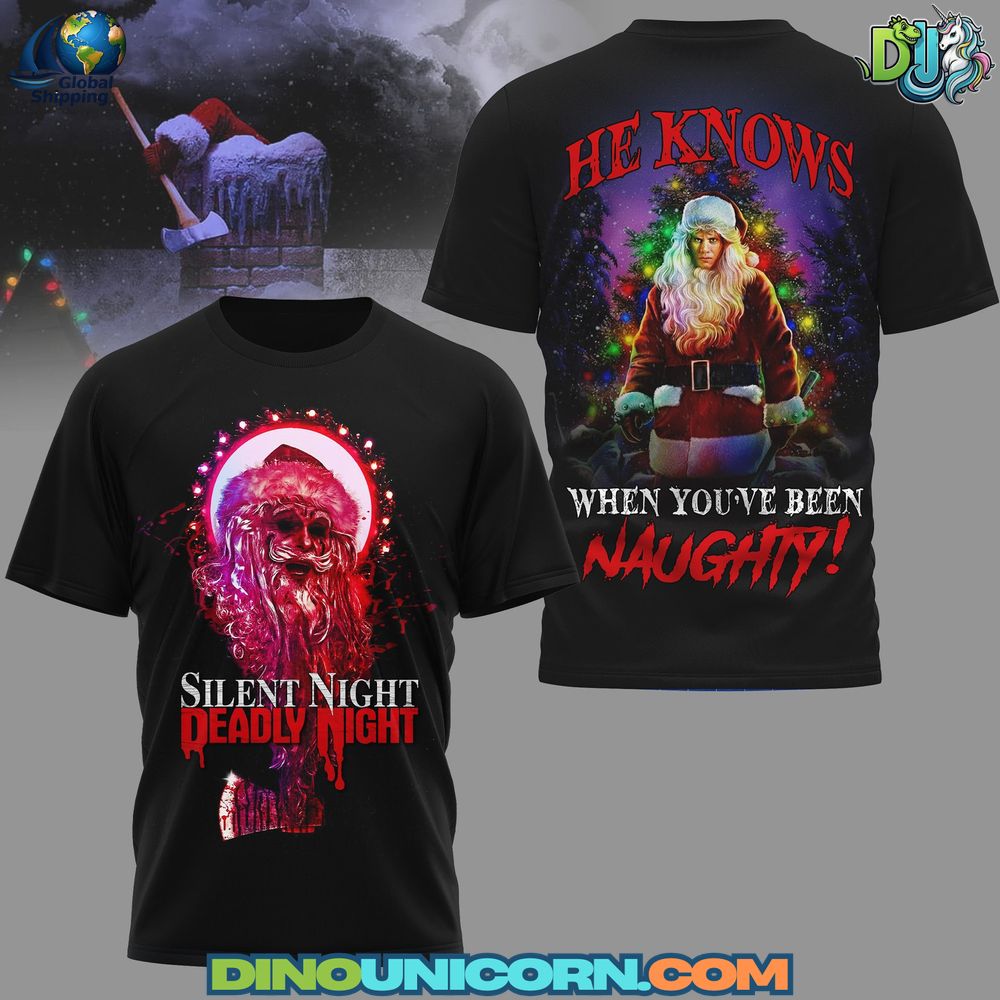 Silent Night Deadly Night Tshirt Silent Night Deadly Night T-shirt featuring killer Santa graphic, vintage slasher horror style, and dark Christmas streetwear aesthetic.