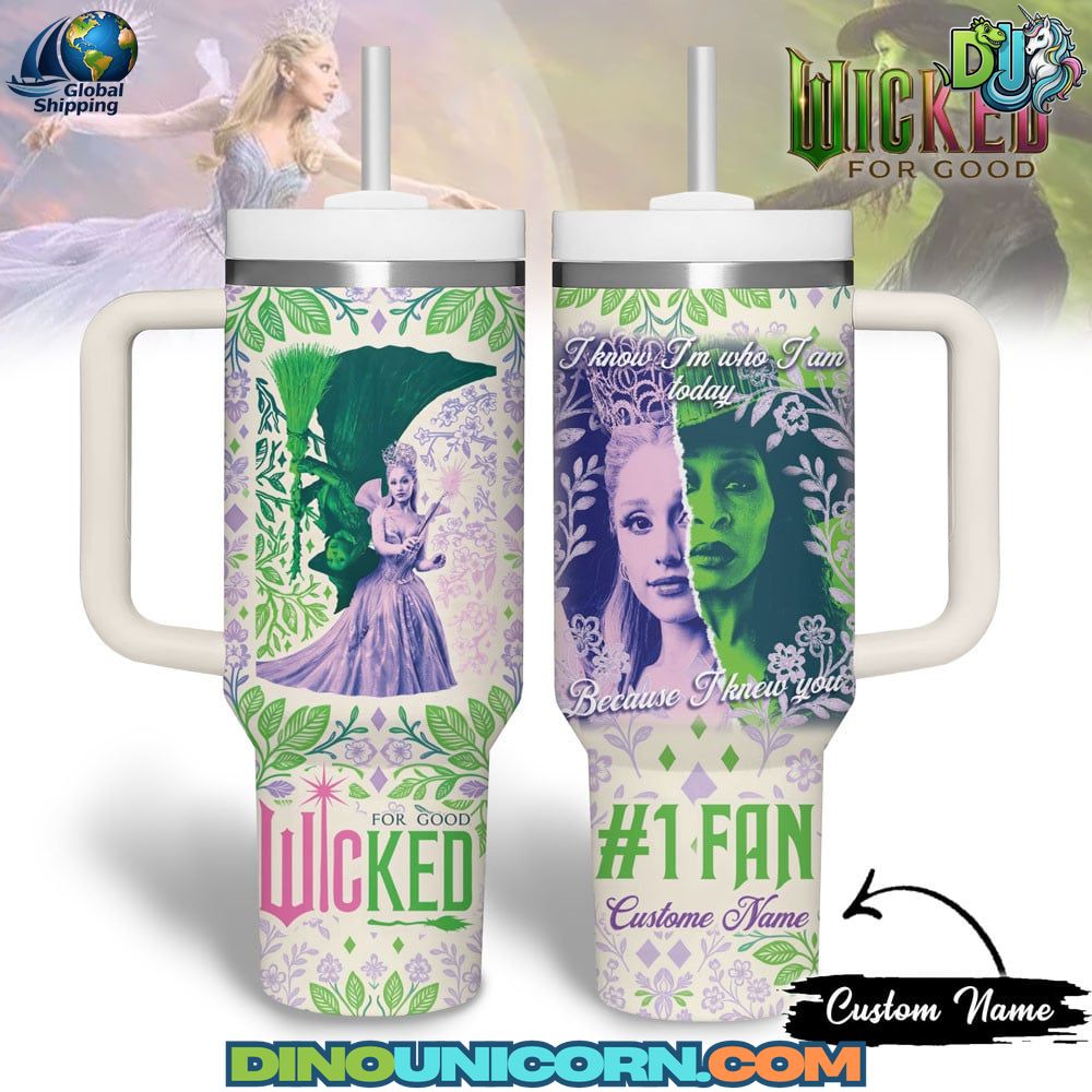 Wicked For Good Stanley Tumbler Cup Wicked For Good Stanley Tumbler Cup with dual witch character artwork, enchanted forest designs, and pastel fantasy Witchcore aesthetic inspired by Wicked the musical.